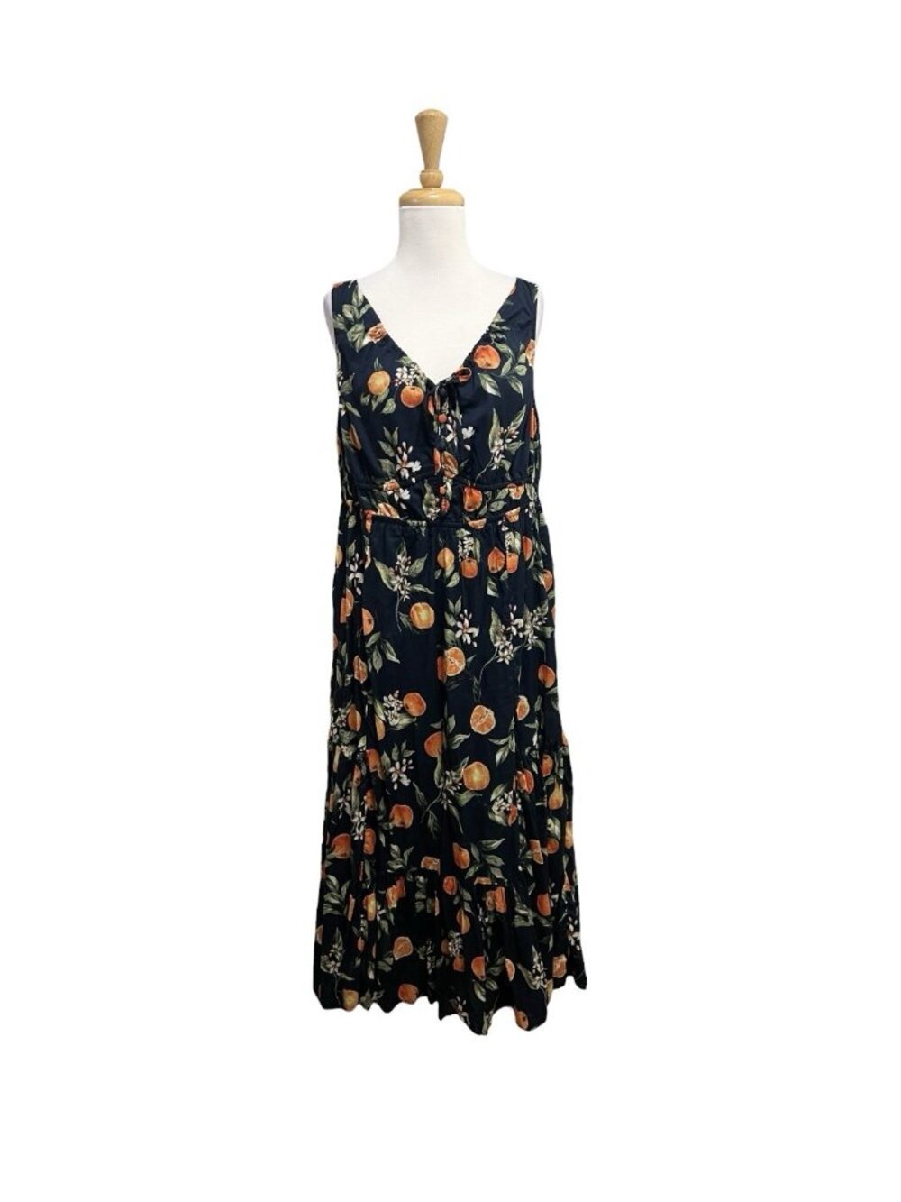 Loft Citrus Midi Dress Size 12 Orchard Orange Print and Navy Blue